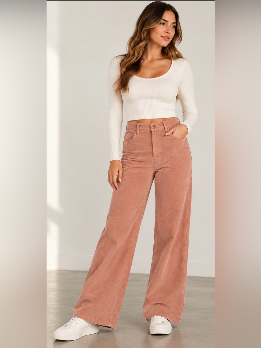 DL1961 Women’s Corduroy Wide Leg Pants Size 29 Dusty Rose Pink Stretch